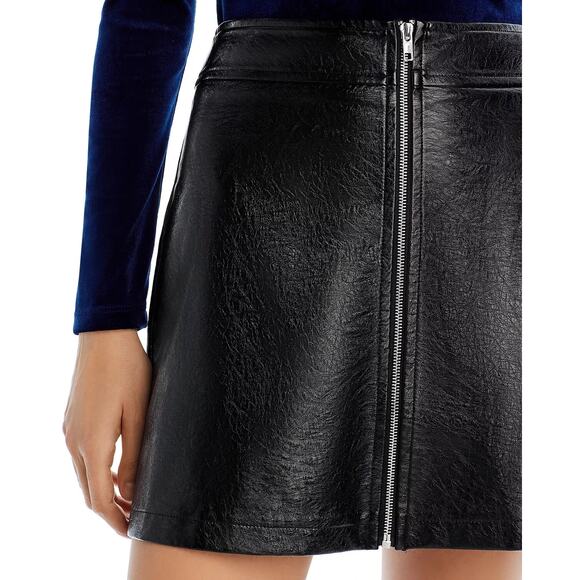 Aqua Faux Leather Mini Skirt Front Zip Black - S - Picture 5 of 6